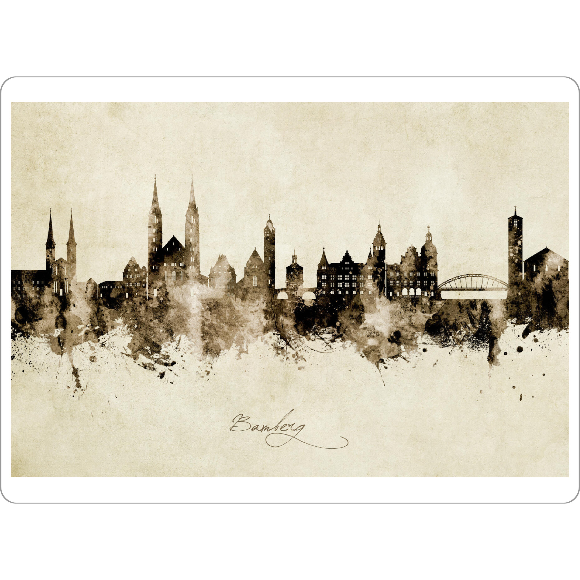 Tischset "Bamberg Germany Skyline Sepia" artboxONE - Städte - Bamberg,Deutschland,Skyline,Cityscape,Stadtbild,Watercolor,Painting,City,Stadt,Germany