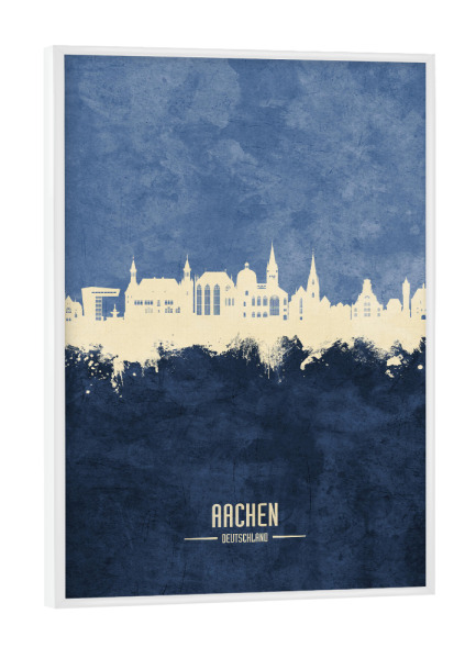 Poster mit weißem Rahmen "Aachen Germany Skyline Navy" artboxONE - Städte