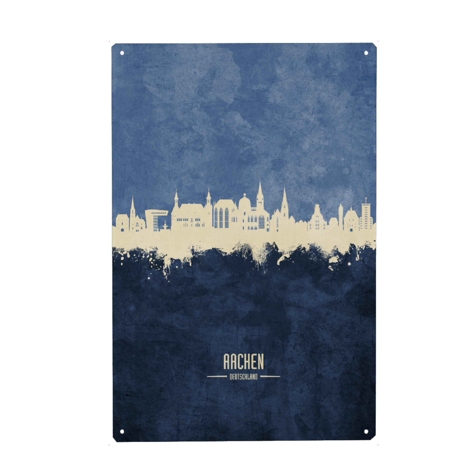 Metall Poster "Aachen Germany Skyline Navy" artboxONE - Städte - Aachen,Deutschland,Skyline,Cityscape,Stadtbild,Watercolor,Painting,City,Stadt,Germany