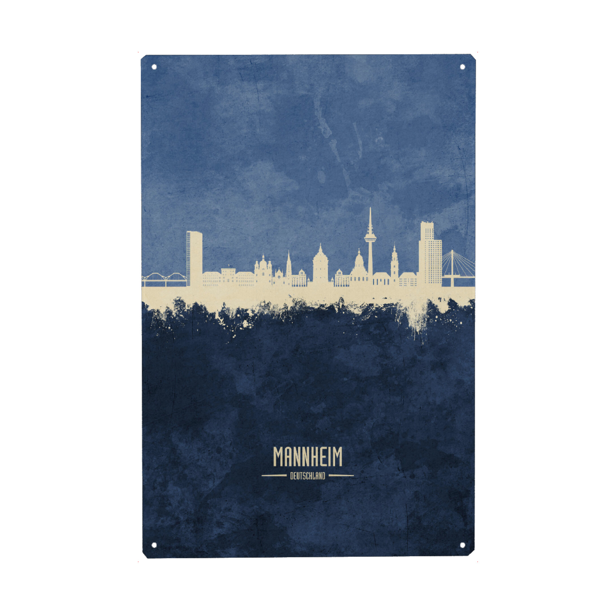 Metall Poster "Mannheim Germany Skyline Navy" artboxONE - Städte