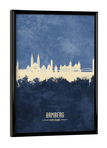 Poster mit schwarzem Rahmen "Bamberg Germany Skyline Navy" artboxONE - Städte