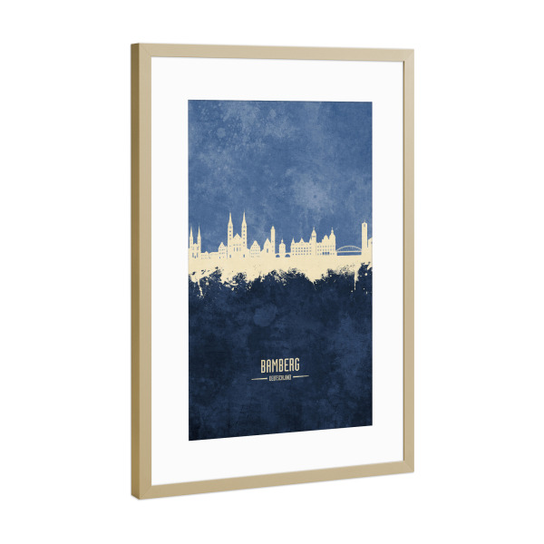 Poster mit Rahmen Gold "Bamberg Germany Skyline Navy" artboxONE - Städte