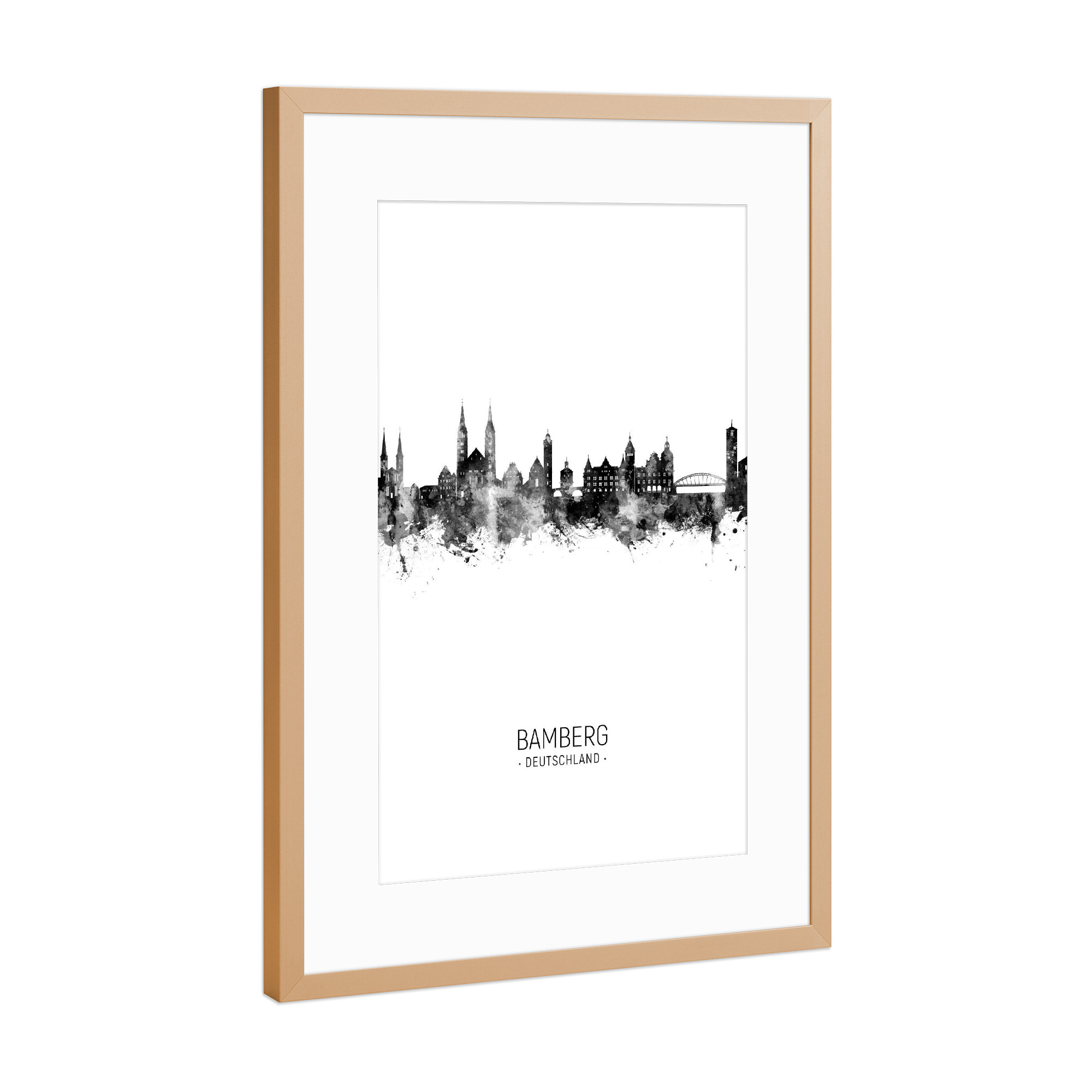 Poster mit Rahmen Kupfer "Bamberg Germany Skyline BW" artboxONE - Städte,Schwarzweiß