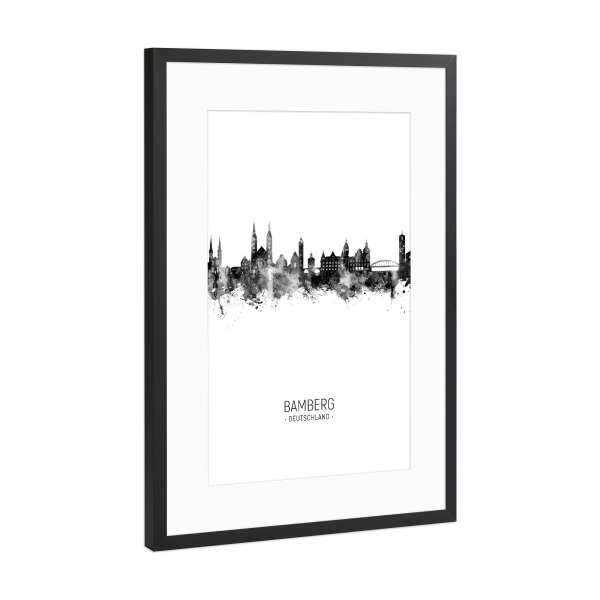Poster mit Rahmen Schwarz (Metallic) "Bamberg Germany Skyline BW" artboxONE - Städte,Schwarzweiß