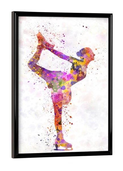 Poster mit schwarzem Rahmen "Watercolor ice skating-b" artboxONE - Sport