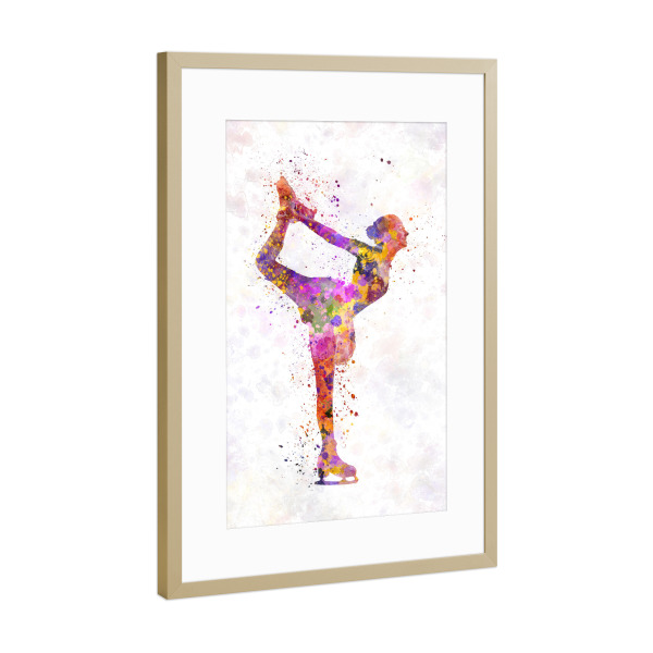 Poster mit Rahmen Gold "Watercolor ice skating-b" artboxONE - Sport