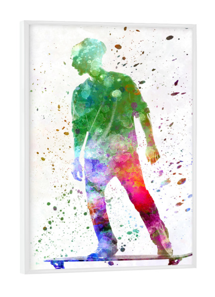 Poster mit weißem Rahmen "Man skateboard in watercolor-h" artboxONE - Sport