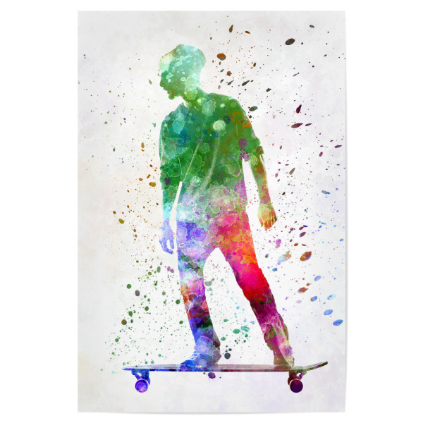 Poster "Man skateboard in watercolor-h" artboxONE - Sport - Skate,Skateboard,Sport,Sports,Color,Illustration,Decorative,Young,Jump,Competition