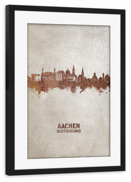 Poster mit Rahmen schwarz "Aachen Germany Skyline Rust" artboxONE - Städte