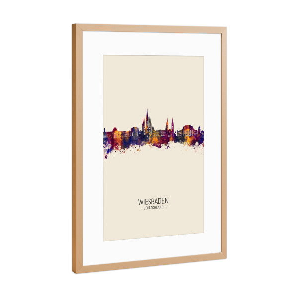 Poster mit Rahmen Kupfer "Wiesbaden Germany Skyline Beige" artboxONE - Städte