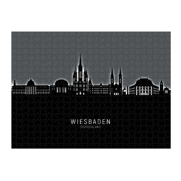 artboxONE Puzzle "Wiesbaden Skyline Glow White" artboxONE - Städte,Schwarzweiß