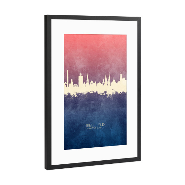 Poster mit Rahmen Schwarz (Metallic) "Bielefeld Skyline BlueRose" artboxONE - Städte