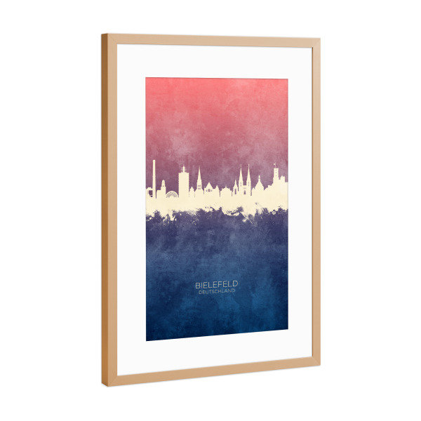 Poster mit Rahmen Kupfer "Bielefeld Skyline BlueRose" artboxONE - Städte