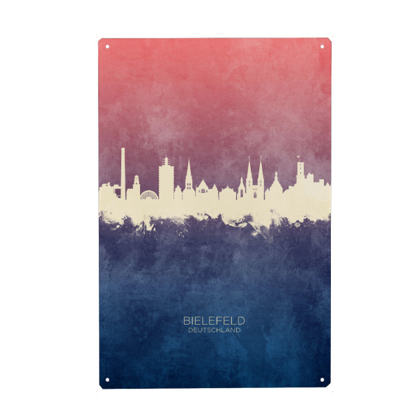 Holzbild "Bielefeld Skyline BlueRose" artboxONE - Städte - Bielefeld,Deutschland,Skyline,Cityscape,Stadtbild,Watercolor,Painting,City,Stadt,Germany