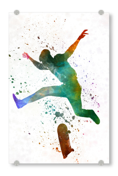 Acrylglasbild "Man skateboard in watercolor-b" artboxONE - Sport - Skate,Skateboard,Sport,Sports,Color,Illustration,Decorative,Young,Jump,Competition