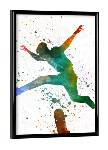 Poster mit schwarzem Rahmen "Man skateboard in watercolor-b" artboxONE - Sport