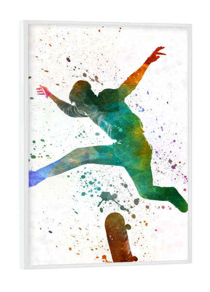 Poster mit weißem Rahmen "Man skateboard in watercolor-b" artboxONE - Sport