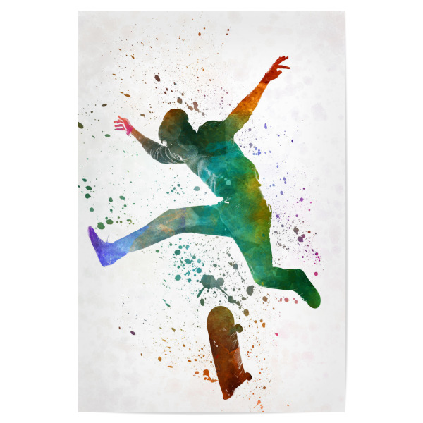 Poster "Man skateboard in watercolor-b" artboxONE - Sport - Skate,Skateboard,Sport,Sports,Color,Illustration,Decorative,Young,Jump,Competition