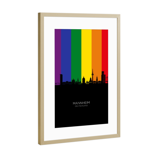 Poster mit Rahmen Gold "Mannheim Germany Skyline Pride" artboxONE - Städte