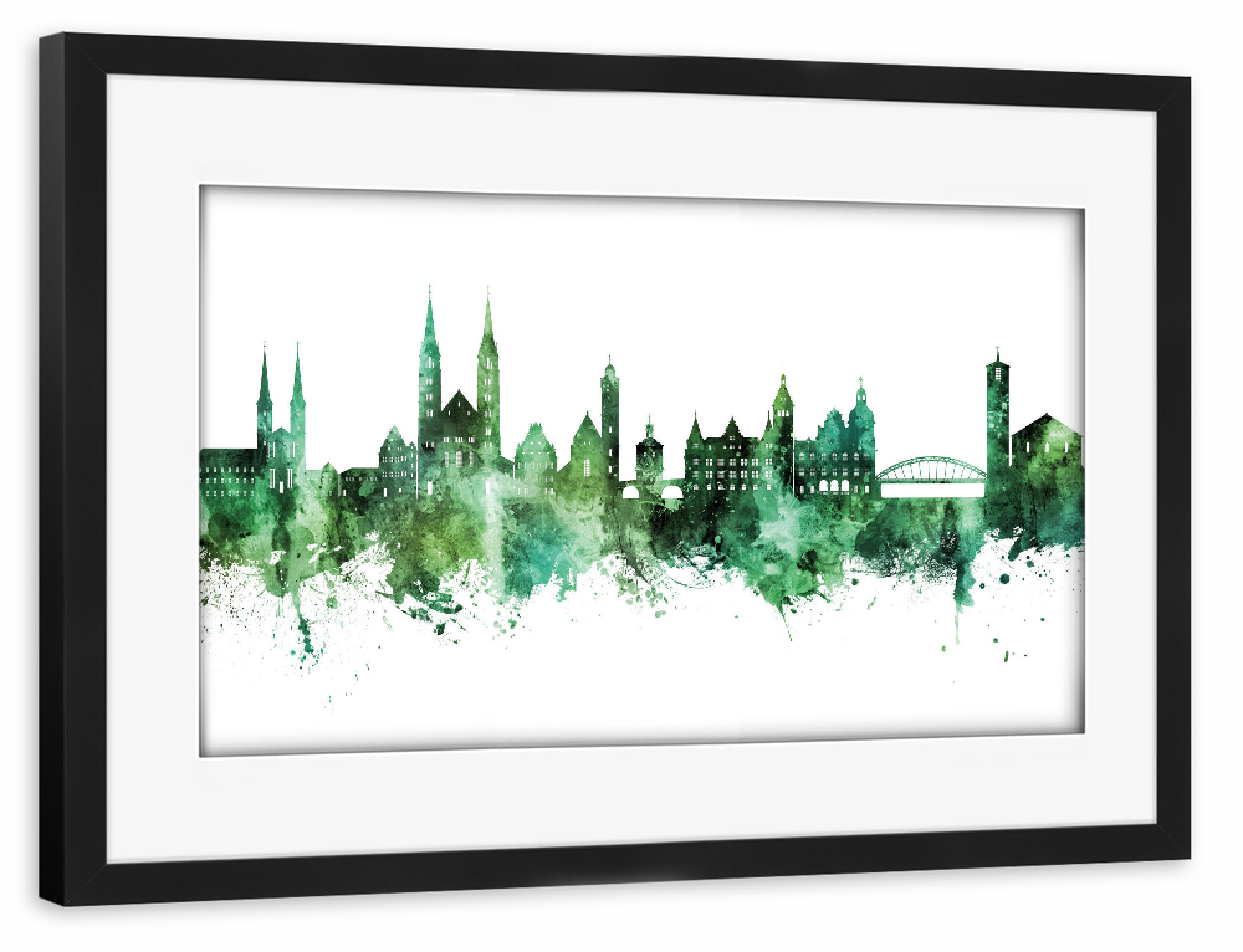Poster mit Rahmen schwarz "Bamberg Germany Skyline Green" artboxONE - Städte