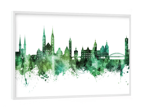 Poster mit weißem Rahmen "Bamberg Germany Skyline Green" artboxONE - Städte