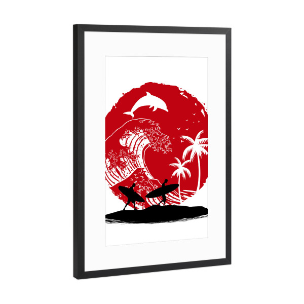 Poster mit Rahmen Schwarz (Metallic) "Surfing the big wave" artboxONE - Reise,Tiere,Menschen,Reise / Strand und Meer