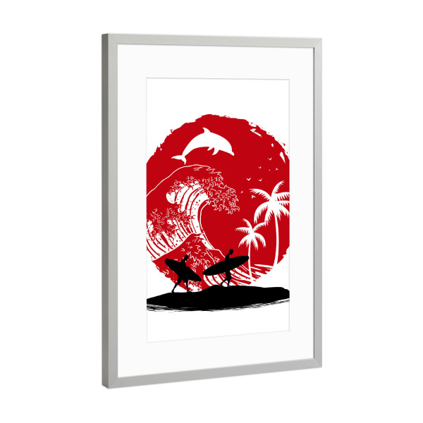 Poster mit Rahmen Silber "Surfing the big wave" artboxONE - Reise,Tiere,Menschen,Reise / Strand und Meer