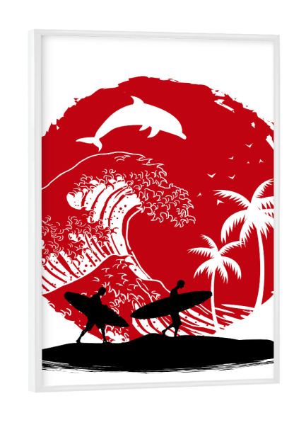 Poster mit weißem Rahmen "Surfing the big wave" artboxONE - Reise,Tiere,Menschen,Reise / Strand und Meer