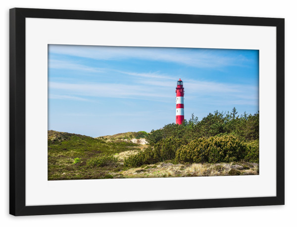 Poster mit Rahmen schwarz "Leuchtturm in der Düne" artboxONE - Natur,Reise,Architektur