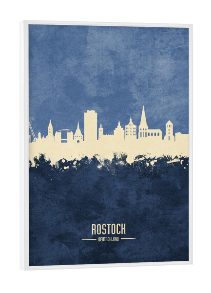 Poster mit weißem Rahmen "Rostock Germany Skyline Navy" artboxONE - Städte