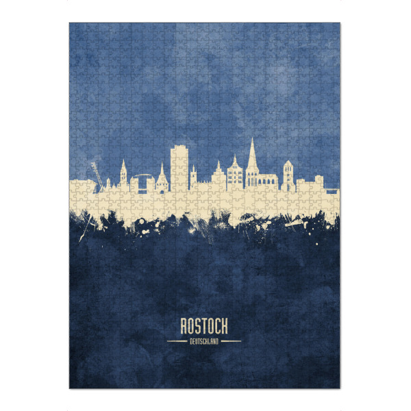 Puzzle Ravensburger "Rostock Germany Skyline Navy" artboxONE - Städte - Rostock,Skyline,Cityscape,Stadtbild,Watercolor,Painting,City,Stadt,Germany