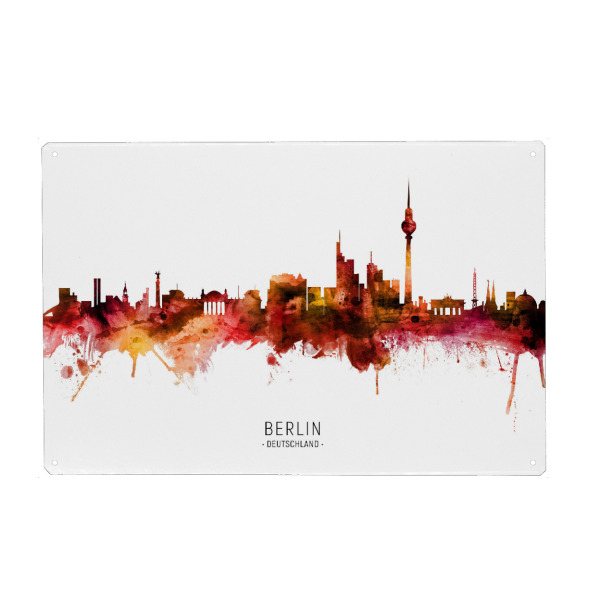 Metall Poster "Berlin Germany Skyline Red Name" artboxONE - Städte