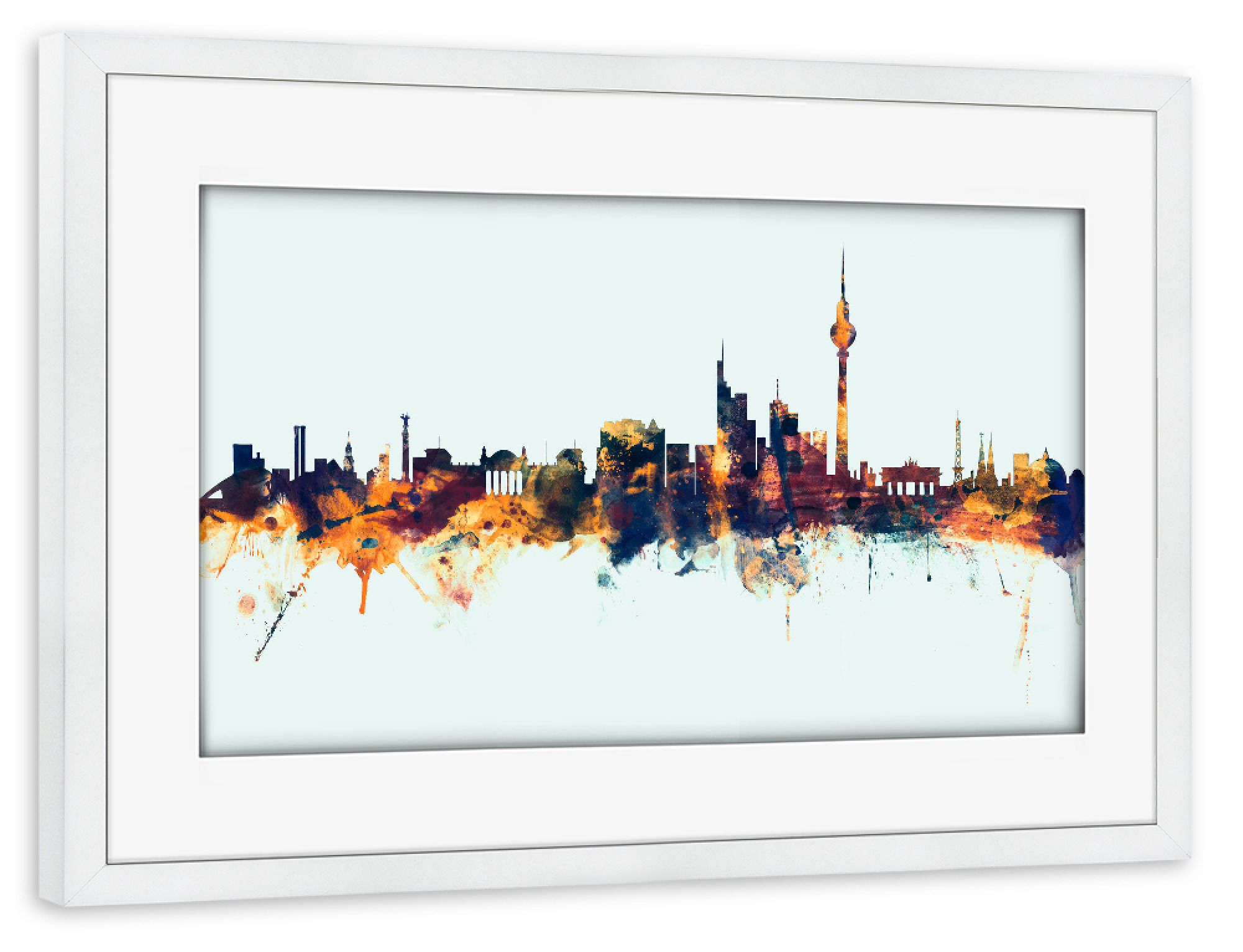 Poster mit Rahmen weiß "Berlin Germany Skyline Winter" artboxONE - Städte,Städte / Berlin