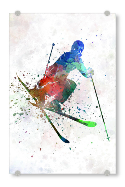 Acrylglasbild "Skier in watercolor" artboxONE - Sport - Sport,Sports,Color,Illustration,Watercolor,Competition,Competitive,Ski,Skier,Mountain