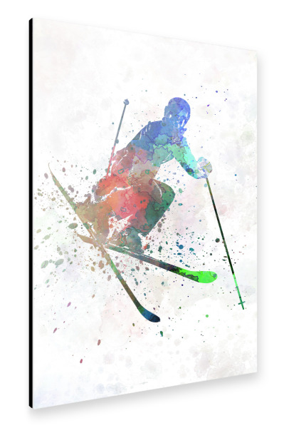 Alu-Dibond "Skier in watercolor" 30x20 cm artboxONE