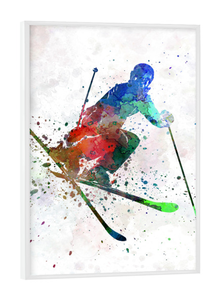 Poster mit weißem Rahmen "Skier in watercolor" artboxONE - Sport