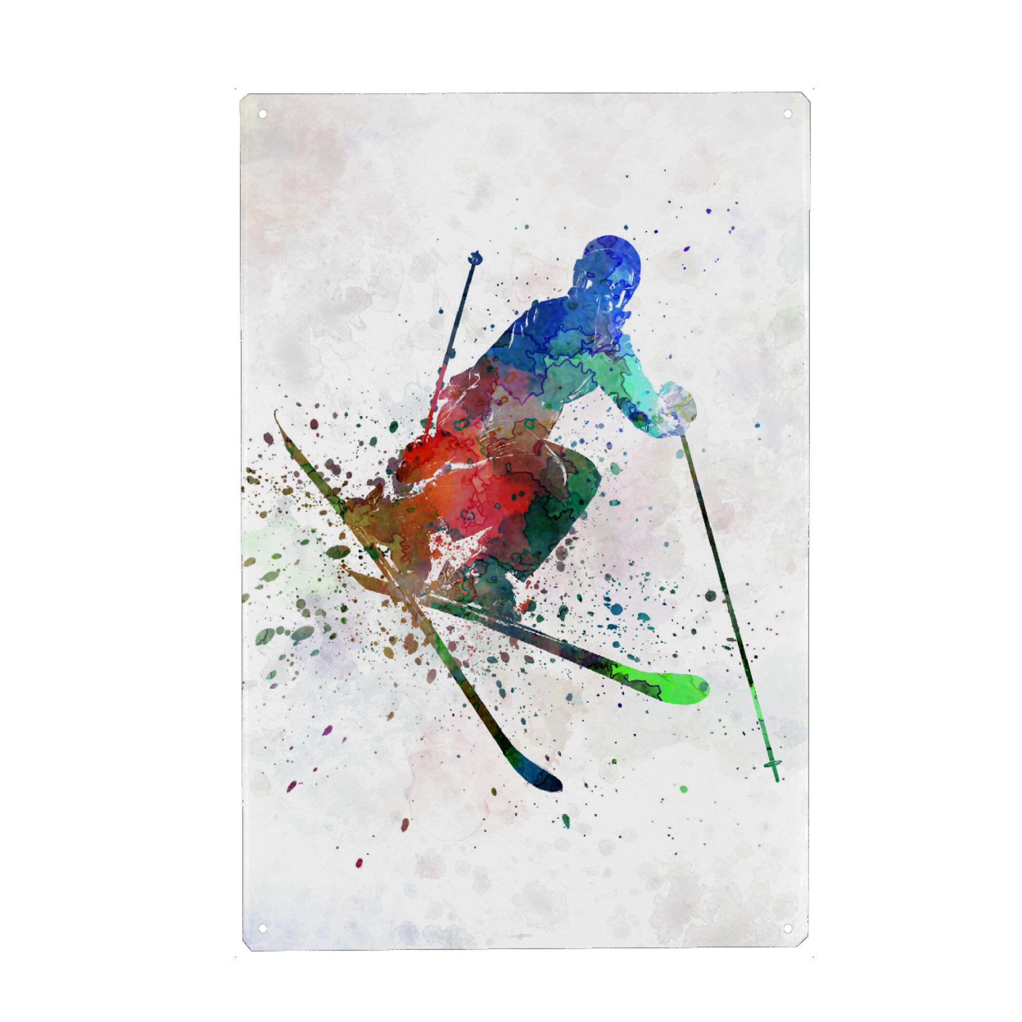 Metall Poster "Skier in watercolor" artboxONE - Sport - Sport,Sports,Color,Illustration,Watercolor,Competition,Competitive,Ski,Skier,Mountain