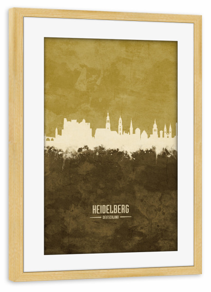 Poster mit Rahmen kiefer "Heidelberg Germany Skyline Brown" artboxONE - Städte