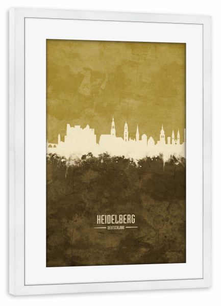 Poster mit Rahmen weiß "Heidelberg Germany Skyline Brown" artboxONE - Städte