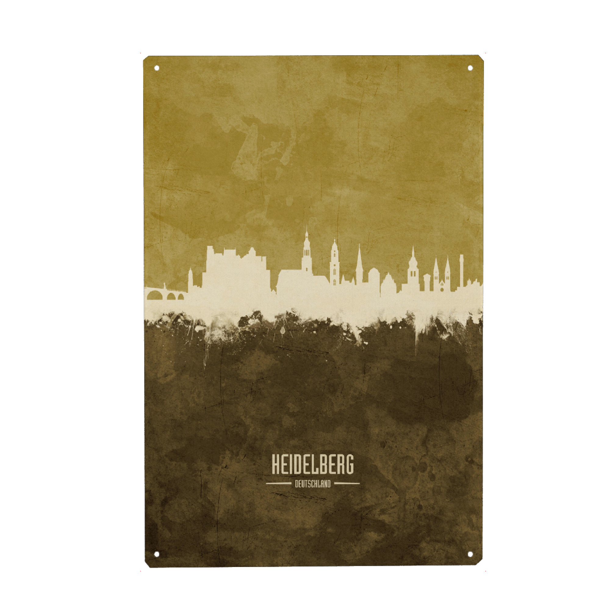 Metall Poster "Heidelberg Germany Skyline Brown" artboxONE - Städte - Heidelberg,Skyline,Cityscape,Stadtbild,Watercolor,Painting,City,Stadt,Germany