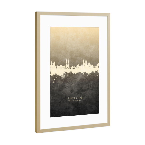 Poster mit Rahmen Gold "Nürnberg Germany Skyline Taupe" artboxONE - Städte
