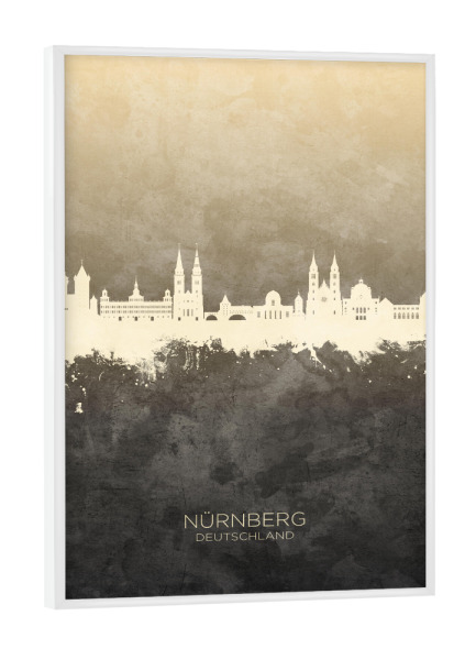 Poster mit weißem Rahmen "Nürnberg Germany Skyline Taupe" artboxONE - Städte
