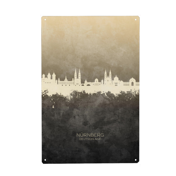 Holzbild "Nürnberg Germany Skyline Taupe" artboxONE - Städte - Nürnberg,Deutschland,Skyline,Cityscape,Stadtbild,Watercolor,Painting,City,Stadt,Germany