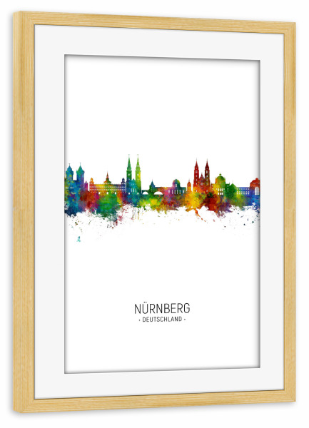 Poster mit Rahmen kiefer "Nürnberg Germany Skyline Portrait" artboxONE - Städte