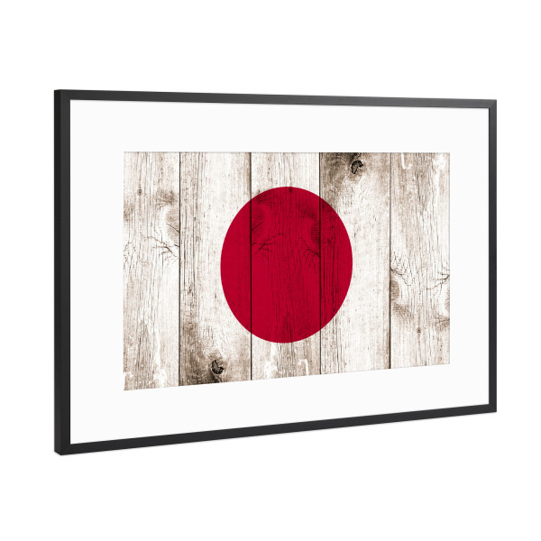 Poster mit Rahmen Schwarz (Metallic) "Japan Vintage Flag" artboxONE - Reise / Asien - Flagge,Fahne,Japan,Sonne,Vintage,Grunge,Flag,Sun