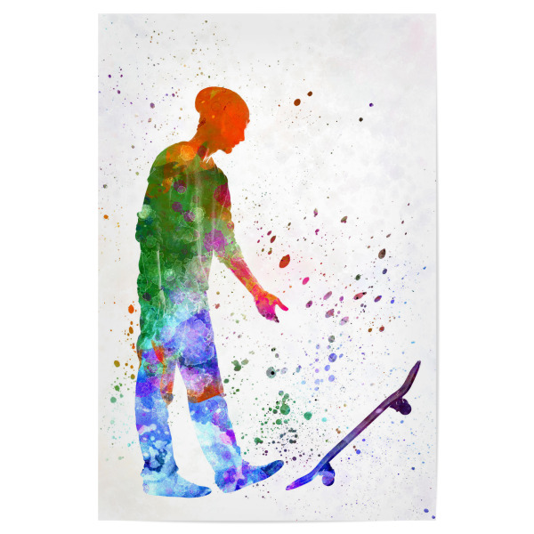 Poster "Man skateboard in watercolor-i" artboxONE - Sport - Skate,Skateboard,Sport,Sports,Color,Illustration,Decorative,Young,Jump,Competition,Skater