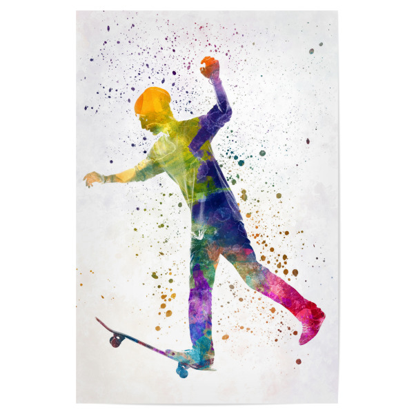 Poster "Man skateboard in watercolor-f" artboxONE - Sport - Skate,Skateboard,Sport,Sports,Color,Illustration,Decorative,Young,Jump,Competition