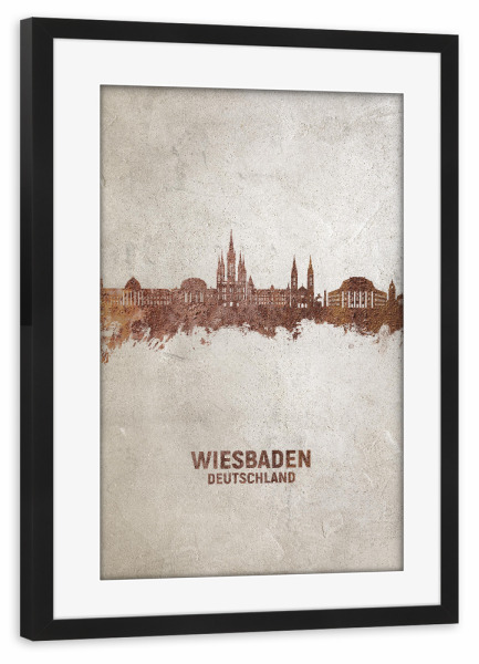Poster mit Rahmen schwarz "Wiesbaden Germany Skyline Rust" artboxONE - Städte