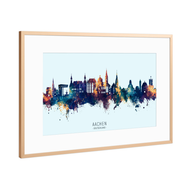 Poster mit Rahmen Kupfer "Aachen Germany Skyline BlueOrange" artboxONE - Städte