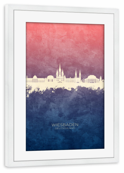 Poster mit Rahmen weiß "Wiesbaden Skyline BlueRose" artboxONE - Städte